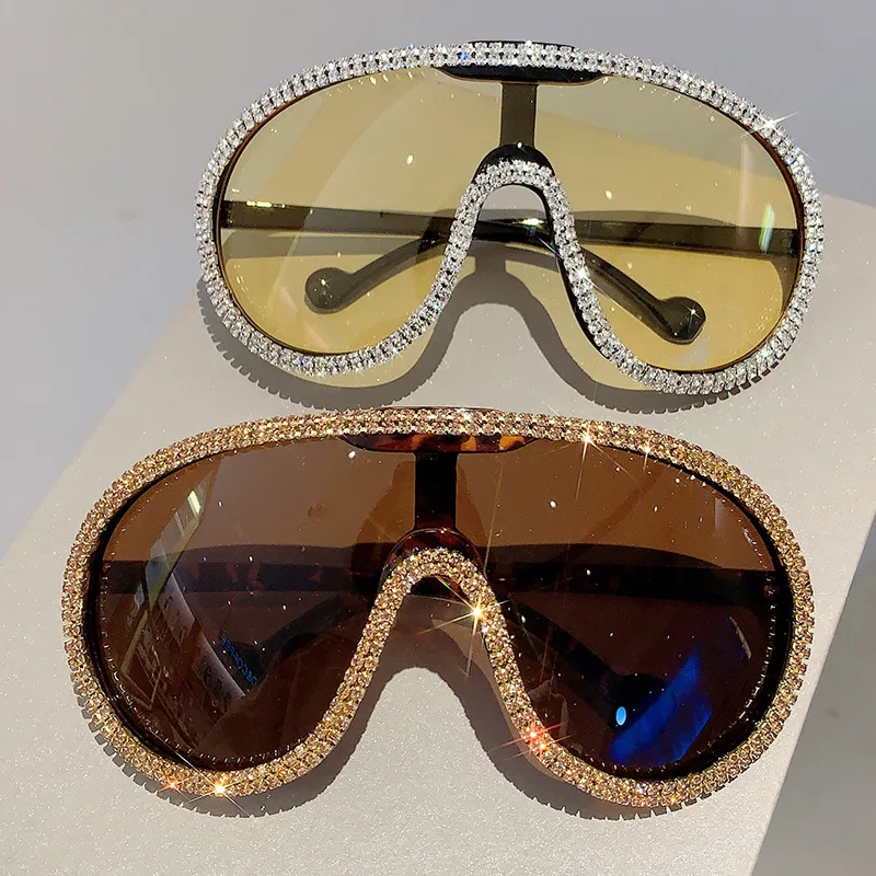Lunettes de soleil pilote vintage pour femmes, lunettes de soleil respirantes pour femmes, grande monture, nuances de cristal de diamant, créateur de marque de luxe, 1 pièce