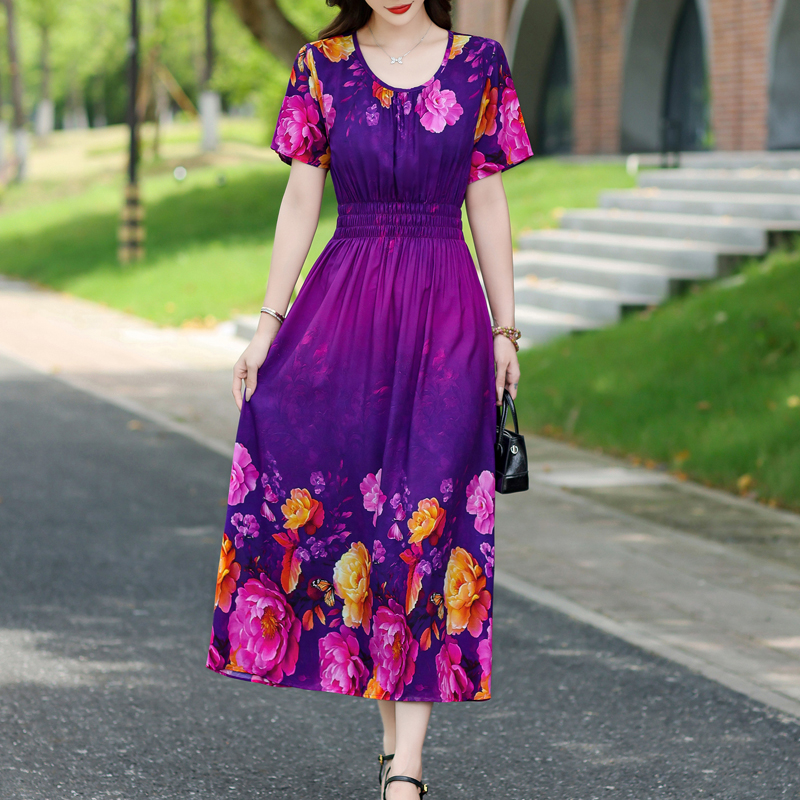 Robe d'été pour femmes, imprimé Floral, manches courtes, élégante, Vintage, col rond, vêtements pour femmes, nouvelle mode 2025