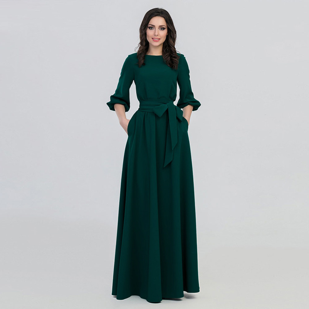 Robe trapèze à manches longues pour femmes, robes formelles à taille haute, vintage, col rond, robes longues médiévales, solide