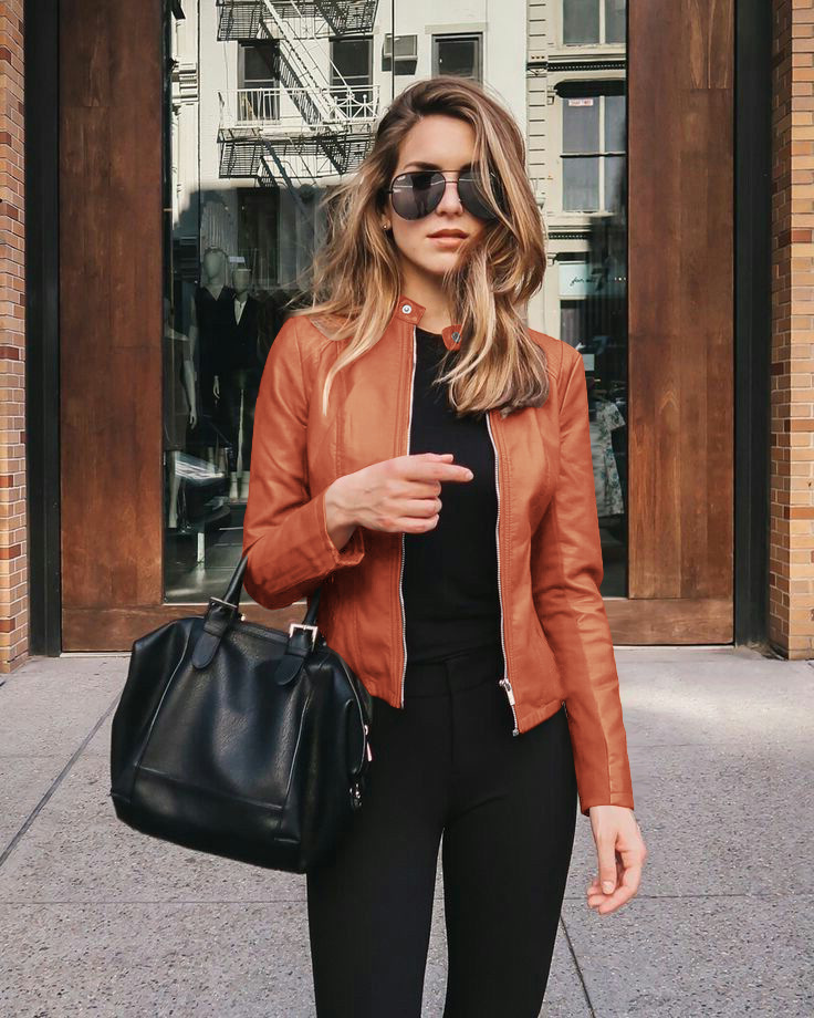 Veste de vol en cuir PU pour femme, vêtements d'extérieur à fermeture éclair, tenue de bureau décontractée pour femme, mode automne, vestes courtes et fines pour femme, 2024
