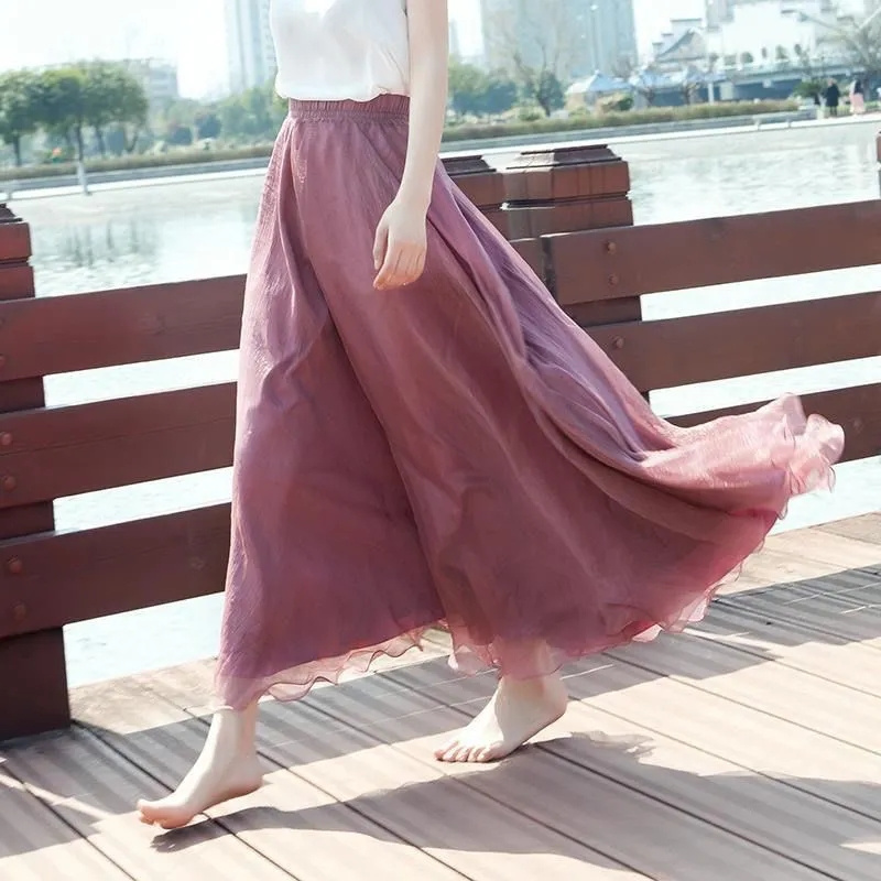 2025 nouvelle mode femmes en mousseline de soie jupes longues taille haute longueur de plancher volants blanc été Boho Maxi jupe Saia Longa Faldas
