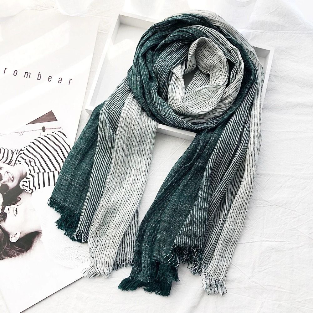 Écharpe rayée décontractée en coton et lin unisexe, foulard long de la présidence, châles doux et chauds avec pompon, patchwork déformable, hiver