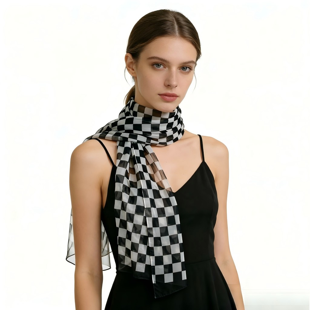 Écharpe en mousseline à carreaux 160x50 cm pour femme – Châle léger en georgette soyeuse, protection solaire et accessoire de mode, toutes saisons
