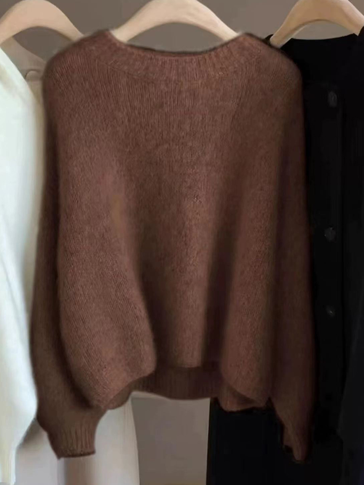 Pull en cachemire doux à col rond pour femme, 100% pure laine, style paresseux, haut monochrome, automne et hiver, nouveau