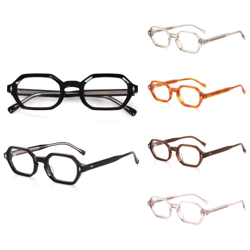 Lunettes optiques polygonales à petite monture pour femmes, rétro, luxe, Design à rivets, monture en acétate, verres transparents