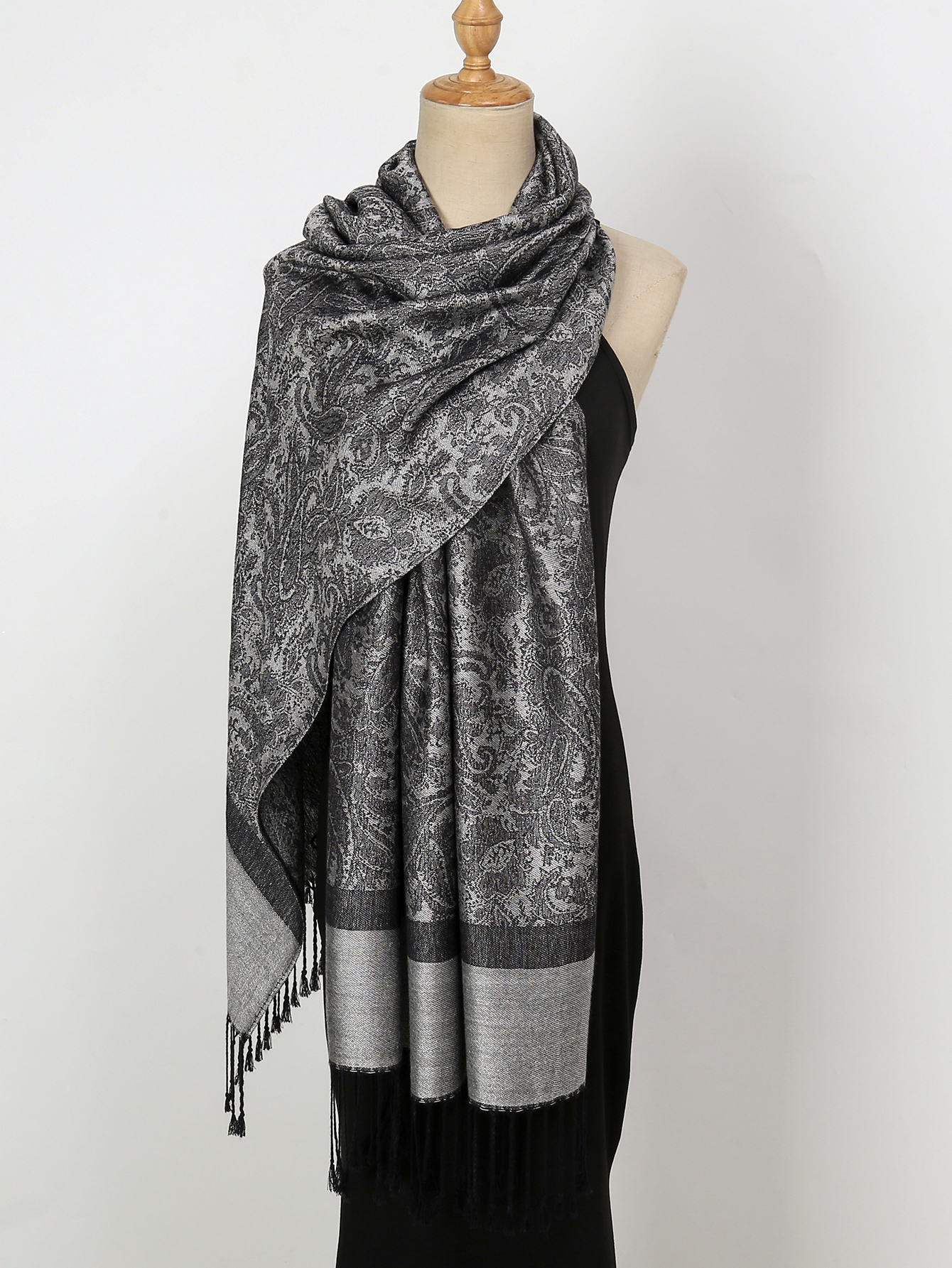 Châle en jacquard cajou à motif cachemire vintage, écharpe à pampilles, style ethnique, pashmina décontracté, à la mode, doux et chaud