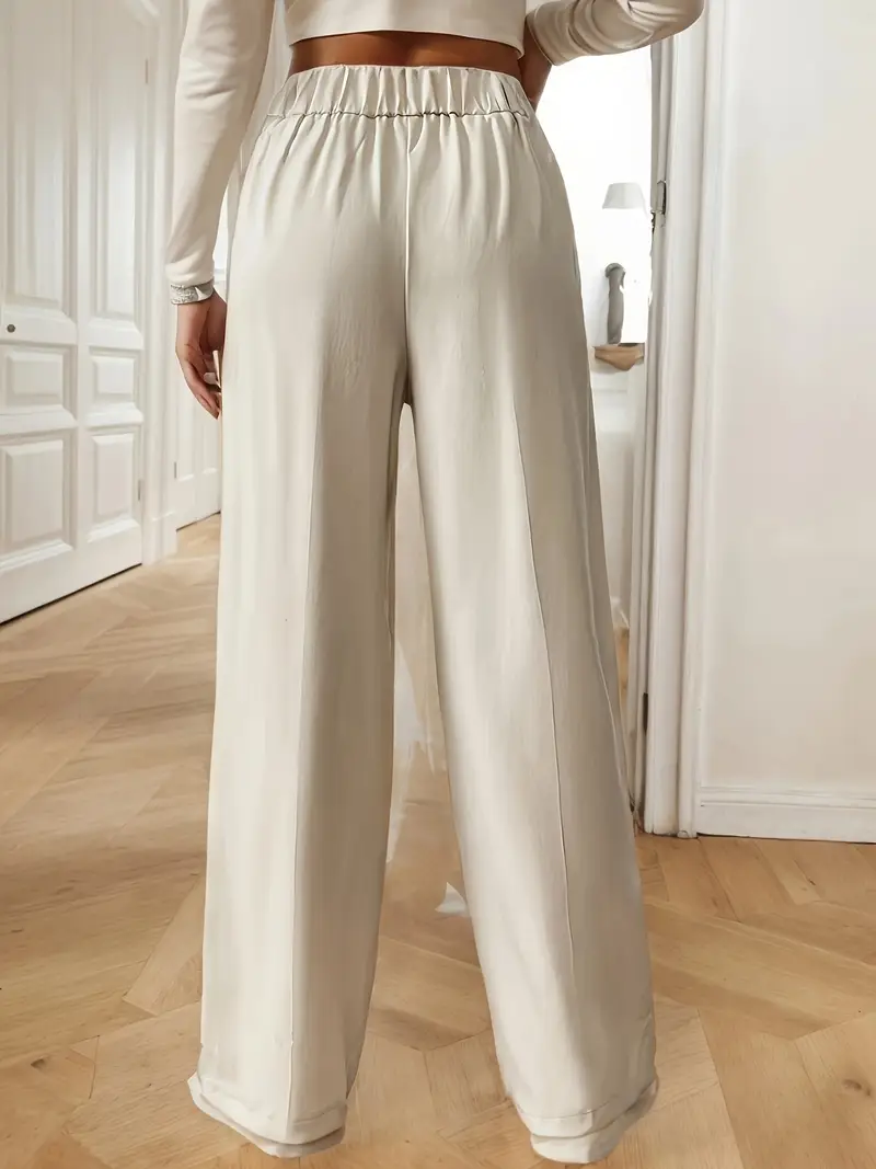 Pantalon taille haute à jambes larges pour femmes, nouveau pantalon fluide au sol, pantalon de salon minimaliste à coupe droite avec taille élastique, 2025