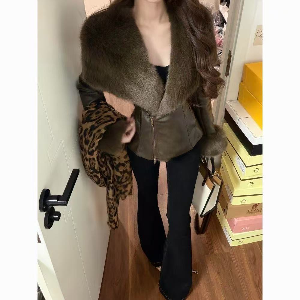 Manteaux chauds Vintage Chic pour femmes, col en fourrure, veste élégante en cuir, Streetwear, vêtements Design à la mode coréenne, hiver