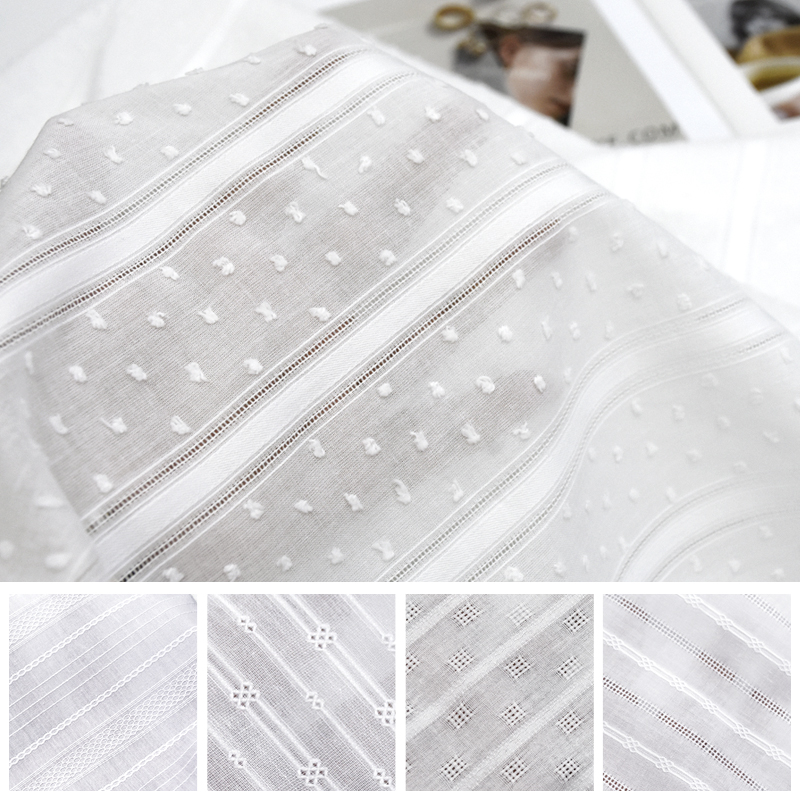 Chemise d'été en tissu Jacquard blanc fin en pur coton, mignon, petit, frais, brodé, respirant, doux