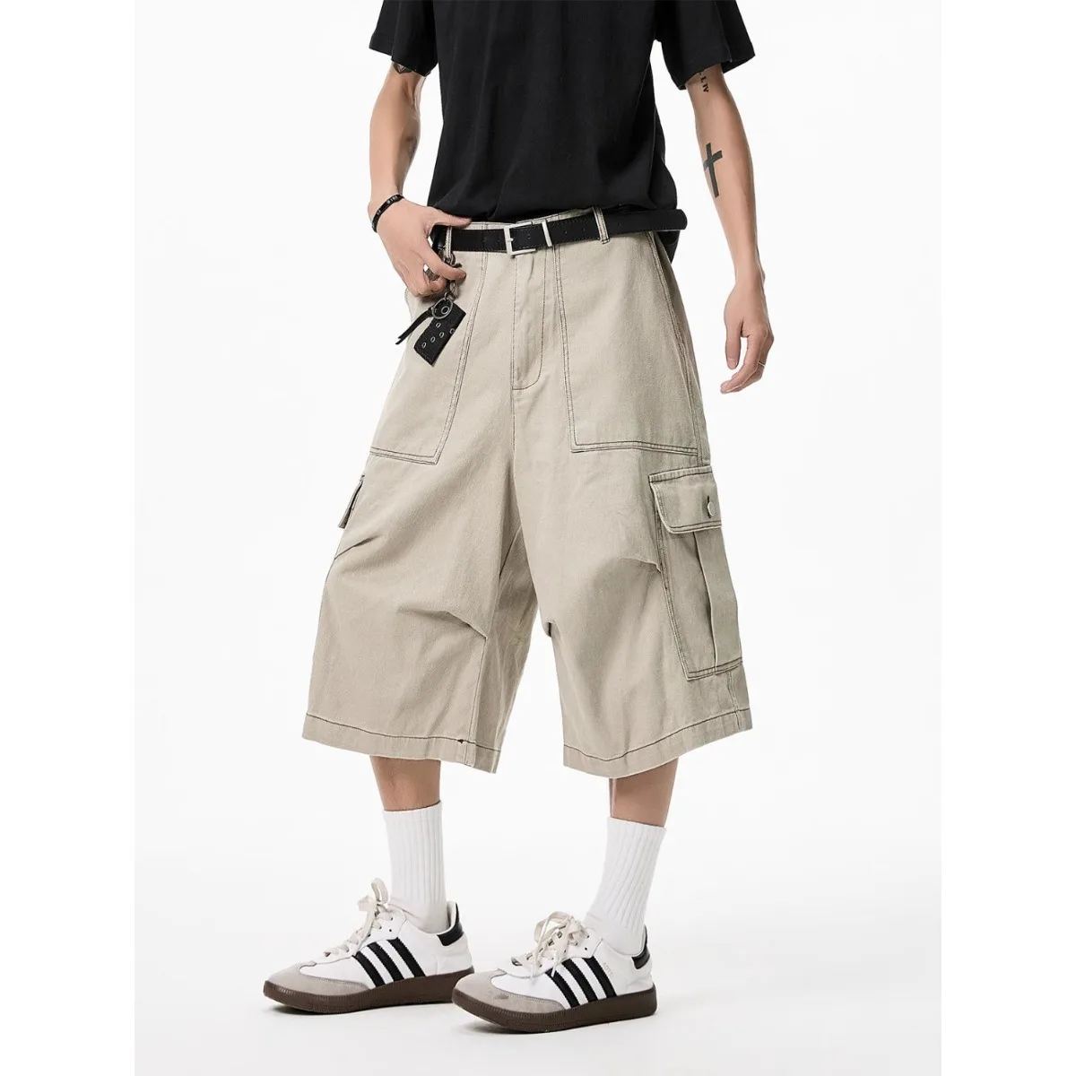 Shorts cargo kaki tendance coréenne pour hommes, shorts de travail à poches, shorts décontractés d'été pour hommes, shorts droits, Ropa Hombre