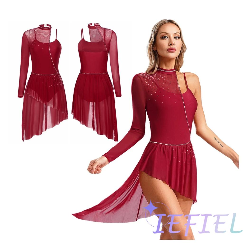 Robe d'épissure en mousseline de soie pour femme, costume de performance de ballet de danse lyrique, vêtements de danse modernes once, patinage artistique