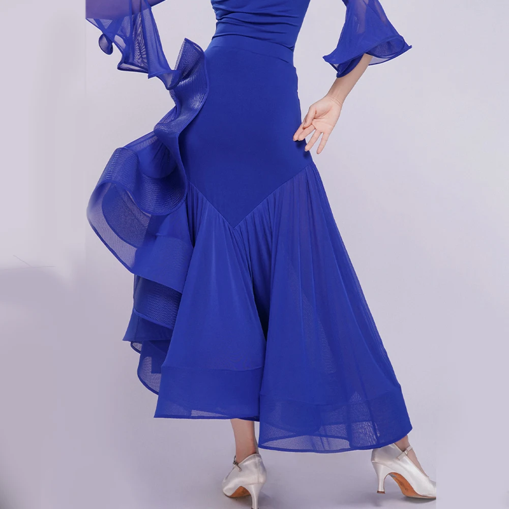 Robe de danse moderne pour femmes et adultes, Costume de spectacle de danse de salon haut de gamme, grande jupe pivotante de danse de salon