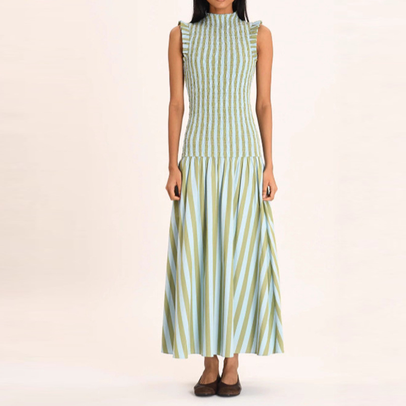 Robe longue de vacances à col mi-haut, décontractée, drapée, sans manches, style bohème, élégante, taille haute, Slim, robe de soirée trapèze