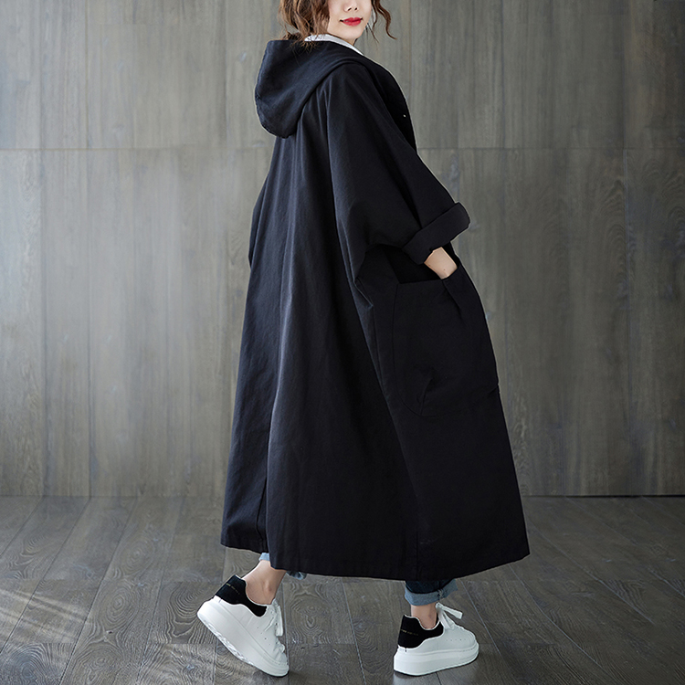 Femme Long manteau mode coréenne coupe-vent grande taille dames Trench 2025 automne à capuche poches amples Cardigan femmes Long manteau