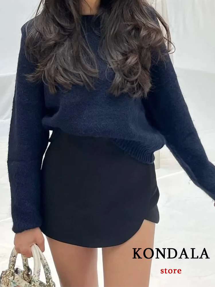 KONDALA femmes mode 2025 décontracté Mini jupes asymétriques Shorts taille haute poches arrière jupes larges fermeture éclair femme Shorts