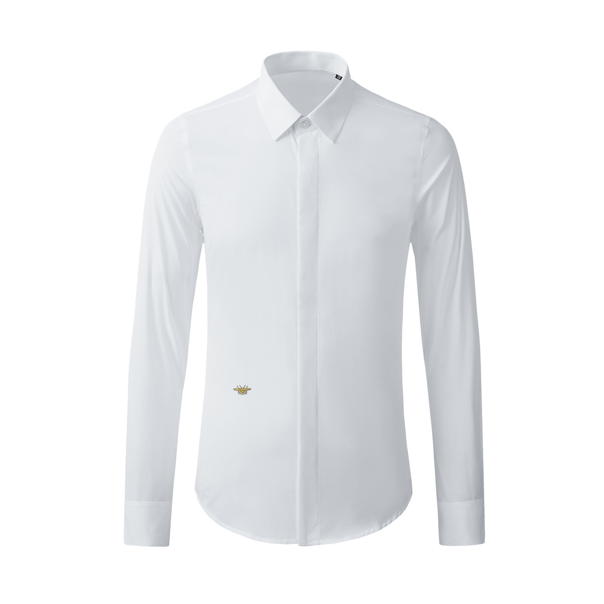 Chemises d'affaires brodées d'abeille dorée haut de gamme pour hommes, couleur unie, manches longues, chemise de fête de Banquet, polyvalente, décontractée, hauts blancs