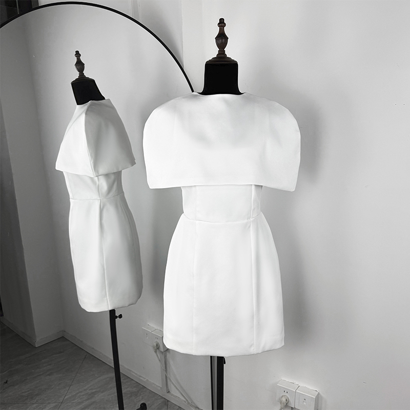 Nouvelle Robe Courte Élégante Sans Manches Ajustée à la Taille pour Femme, Col Rond, Cape Courte, Robe d'Anniversaire, Robe de Soirée pour Banquet Féminin