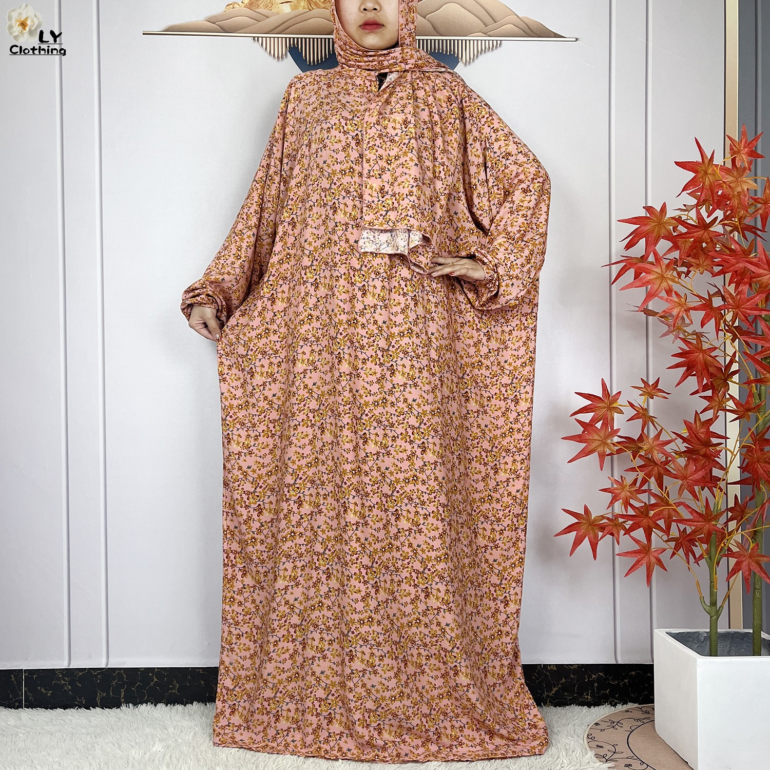 Vêtement de prière en coton pour femmes musulmanes, Ramadan, Dubaï, Turquie, Floral, Robe à manches longues, Abaya traditionnelle africaine, Islam, 2024