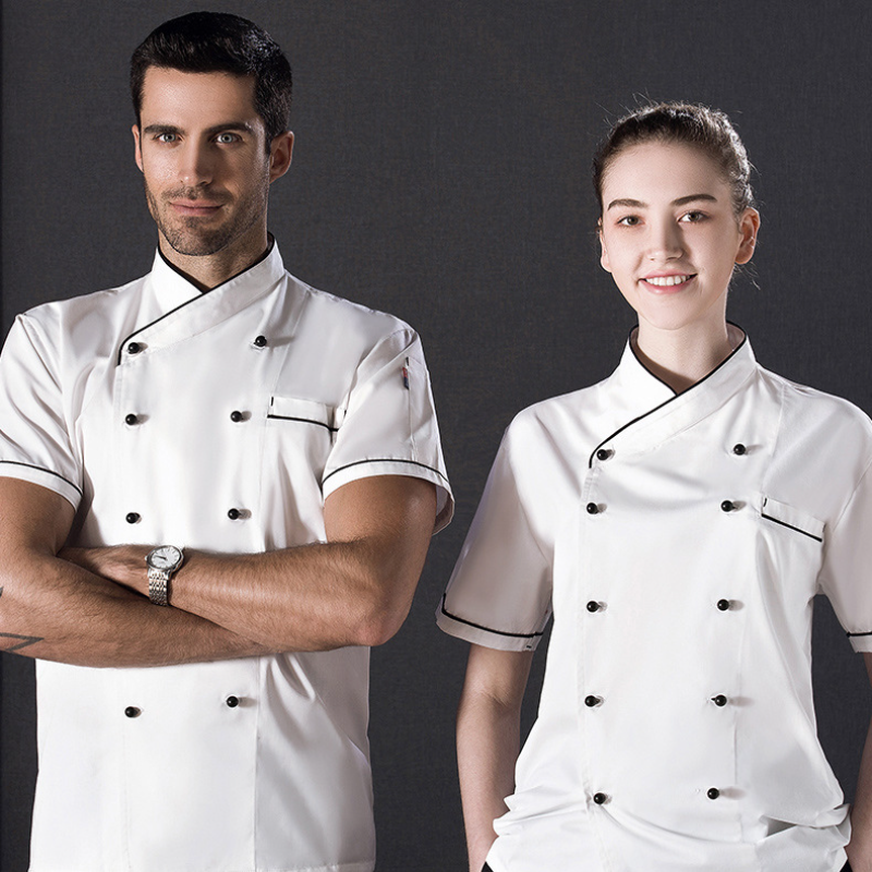 Vêtements de travail de chef, uniforme de chef, veste à double boutonnage, manches courtes, vêtements de cuisinier de restaurant et d'hôtel