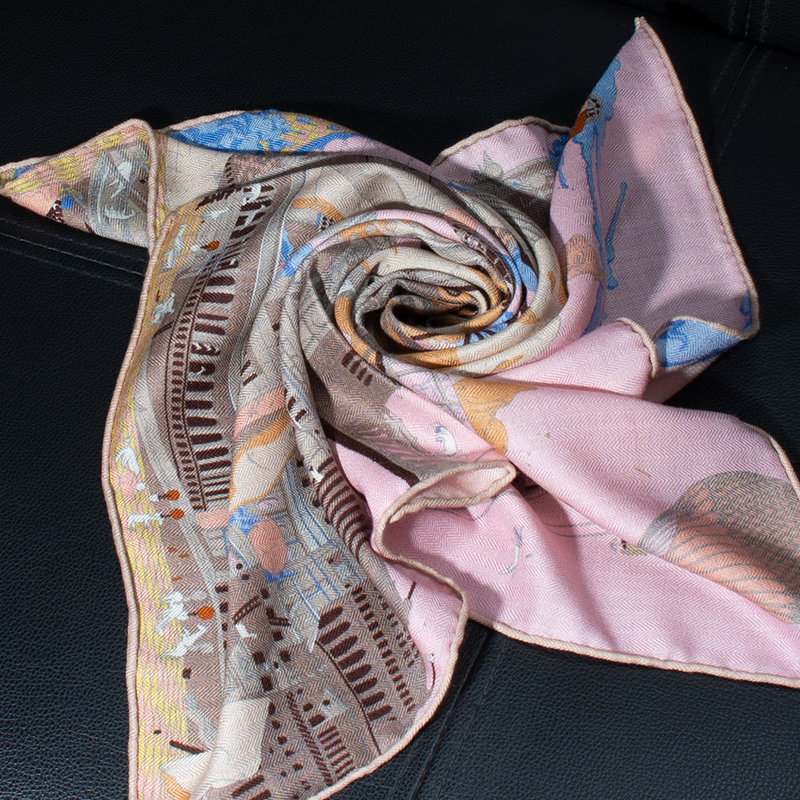 Écharpe pour femme en 30% soie et 70% laine, 65 cm carré, rose, imprimé steampunk, douce, chaude, respirante, pour tous les jours, bureau, voyage