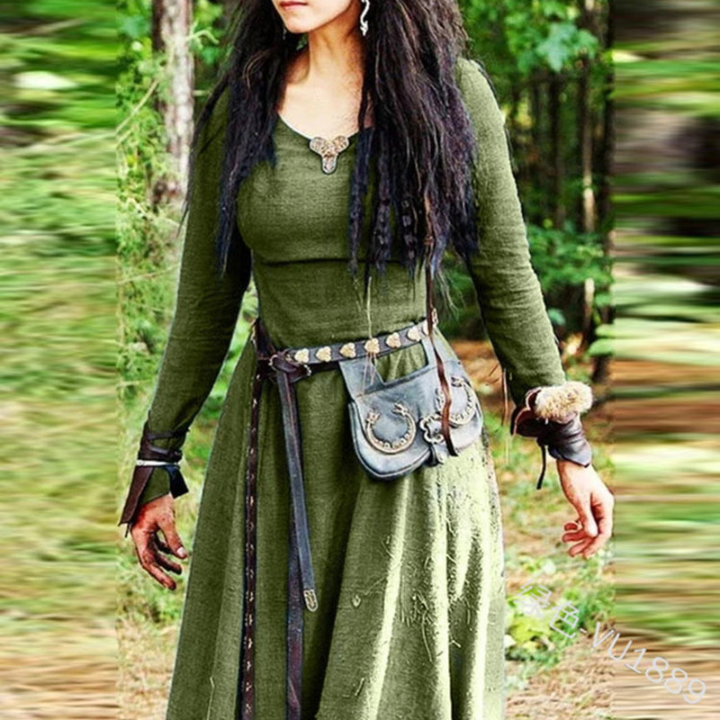Robe médiévale femmes à manches longues Maxi Robe Vintage fée elfique Robe Renaissance celtique Viking gothique vêtements fantaisie Robe de bal