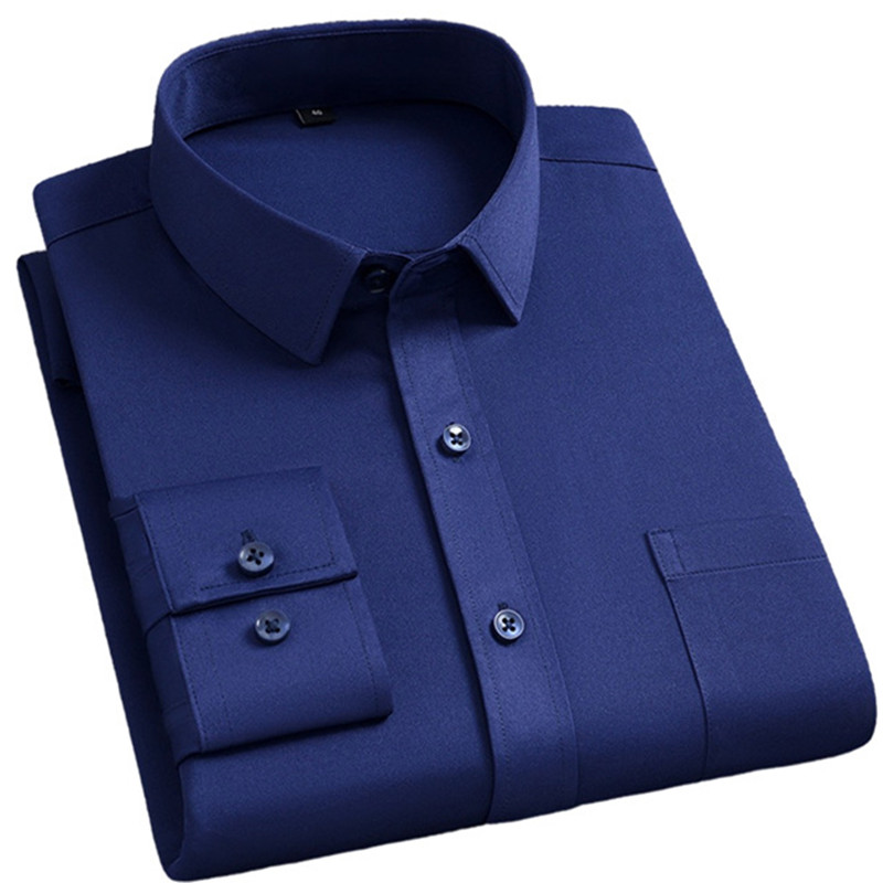 Chemise habillée pour hommes, nouvelle mode avec poche gauche, sans repassage, résistante aux rides, classique, couleur unie, chemise sociale formelle d'affaires 5XL