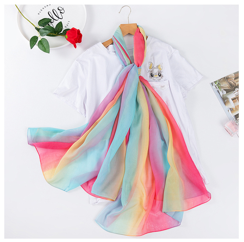 Écharpe de Plage en Mousseline de Soie pour Femme, Châle Imprimé à Points Longs, Arc-en-ciel, Cadeau Chaud, Nouvelle Collection Automne Hiver