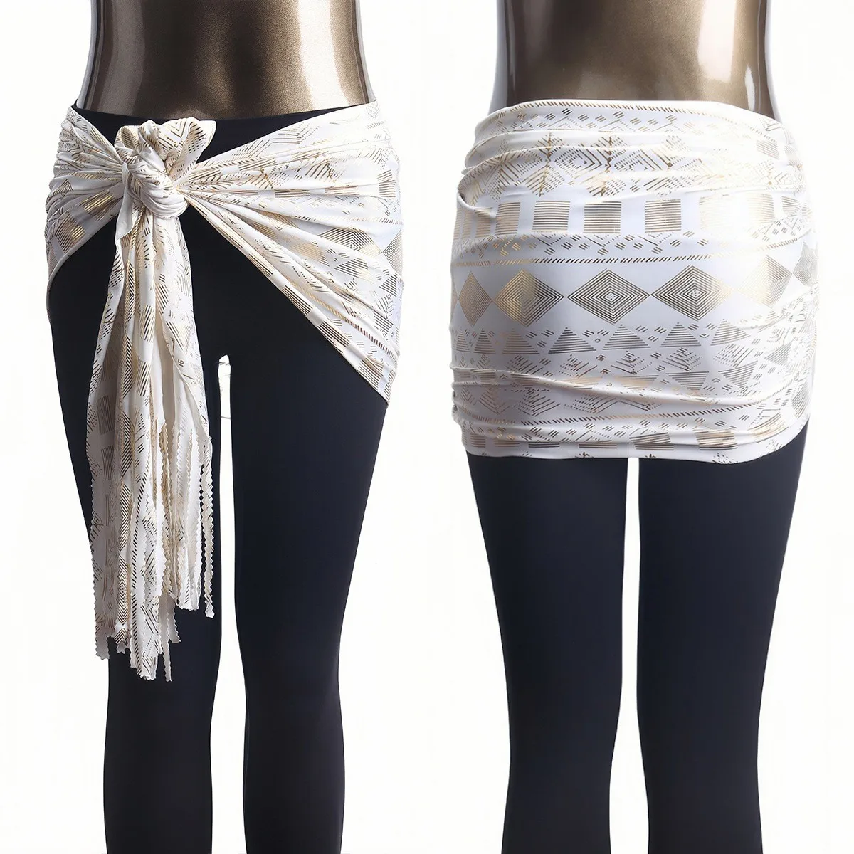 Écharpe triangulaire imprimée rétro et tendance pour femme, accessoires élégants pour costumes de danse avec feuille d'or, écharpe de hanches pour vacances à la plage