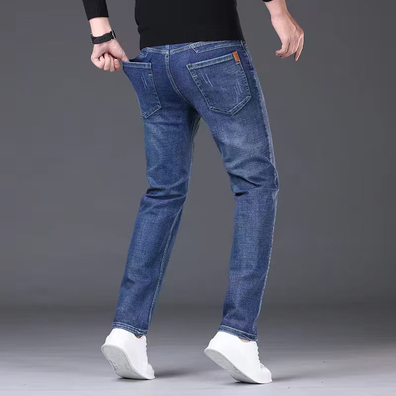 Jeans droits pour hommes, nouvelle collection 2025, pantalon slim extensible confortable et doux, en denim, pour affaires, vêtements de marque pour hommes