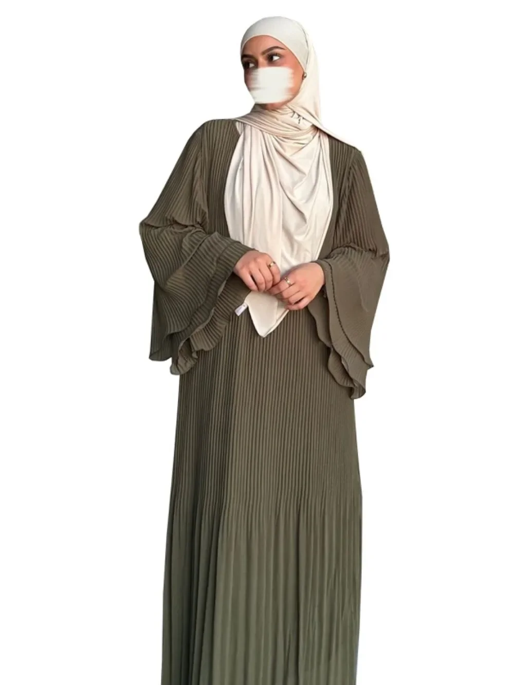Robe musulmane Eid pour femmes, manches évasées plissées, Kaftan Jalabiya, Robe longue arabe, Ramadan marocain, dubaï Abayas, 2024