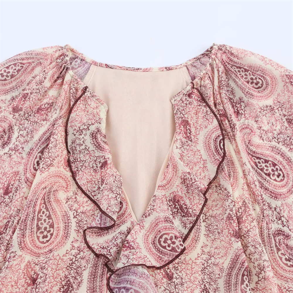 Femmes mode robes imprimées femme à manches longues col en v robe de soirée printemps été Chic Streetwear dame élégante robes en mousseline de soie