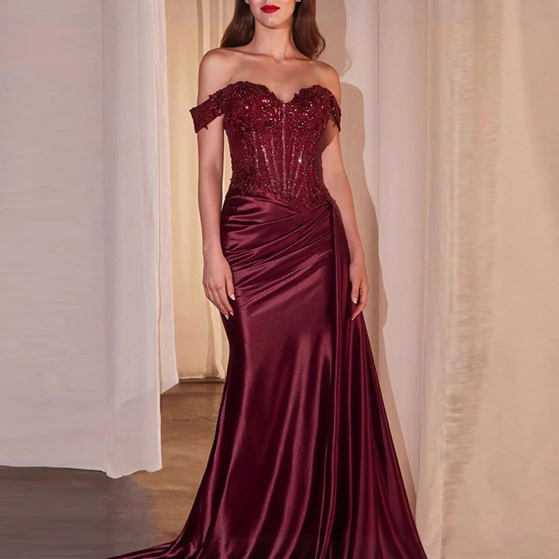 Robe de cocktail décontractée à manches courtes drapée et ajustée, élégante robe de soirée longue à sequins, robe de soirée sexy sans bretelles avec fente pour femme