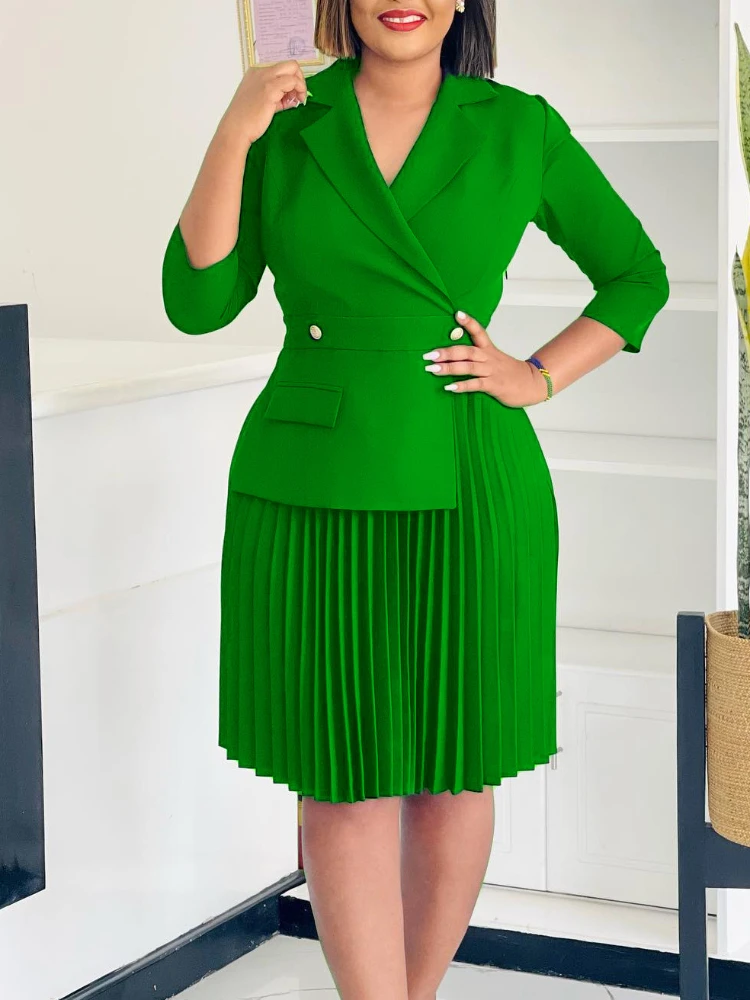 Robes élégantes pour femmes, blazer à col rabattu, plissé, modeste, bureau d'église, vêtements de travail pour dames, africain, mince, automne, nouveau