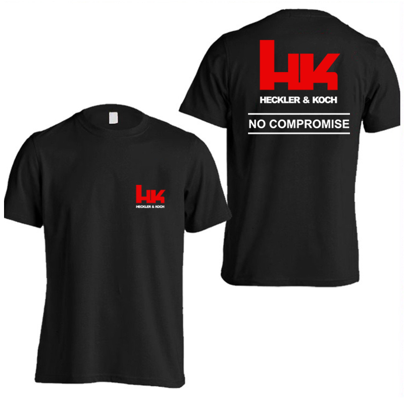 HK Logo Heckler Koch No Compromise T-shirt d'été en coton à manches courtes pour hommes et femmes, T-shirt de sport pour couple, hauts décontractés à la mode pour l'extérieur