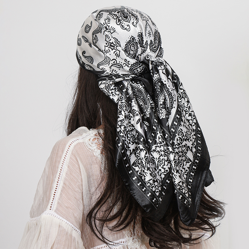 90*90 cm Satin carré écharpe femmes Hijab Paisley cajou imprimé foulard en soie foulard châle enveloppes bandeau cheveux accessoires Bandana
