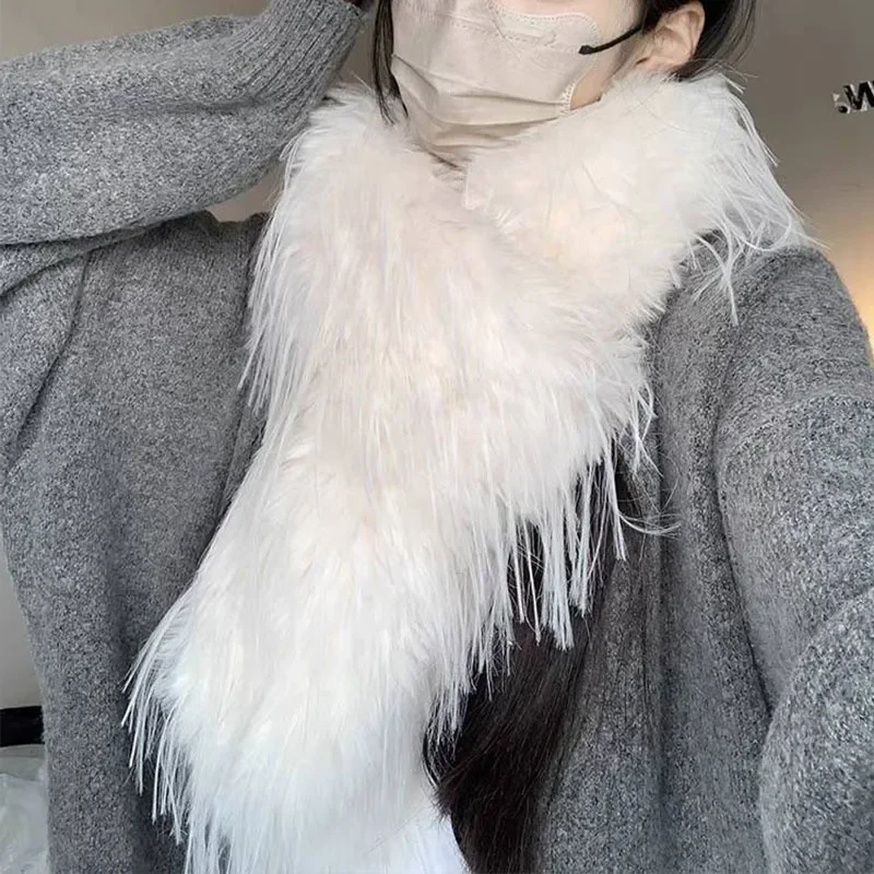 Écharpe à cheveux longs marron, châle en peluche de couleur unie, chaud et épais avec pompon, Imitation fourrure, chaîne pour femmes, cadeau du nouvel an, hiver