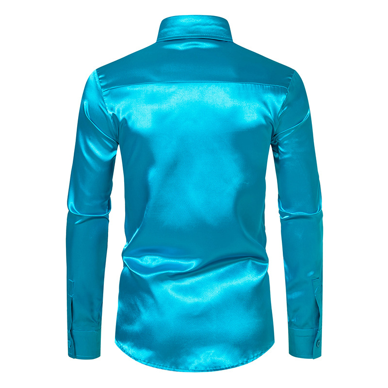 Chemise en satin à manches longues pour hommes, chemise habillée décontractée, bleu, orange, rouge, noir, blanc, jaune, fête de mariage, boîte de nuit, chemisier à la mode