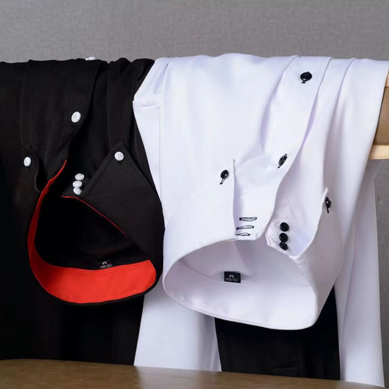 Chemise à col roulé à manches longues pour hommes, chemise habillée d'affaires, col boutonné, coupe couvertes, perceuse à la mode, chemise blanche classique