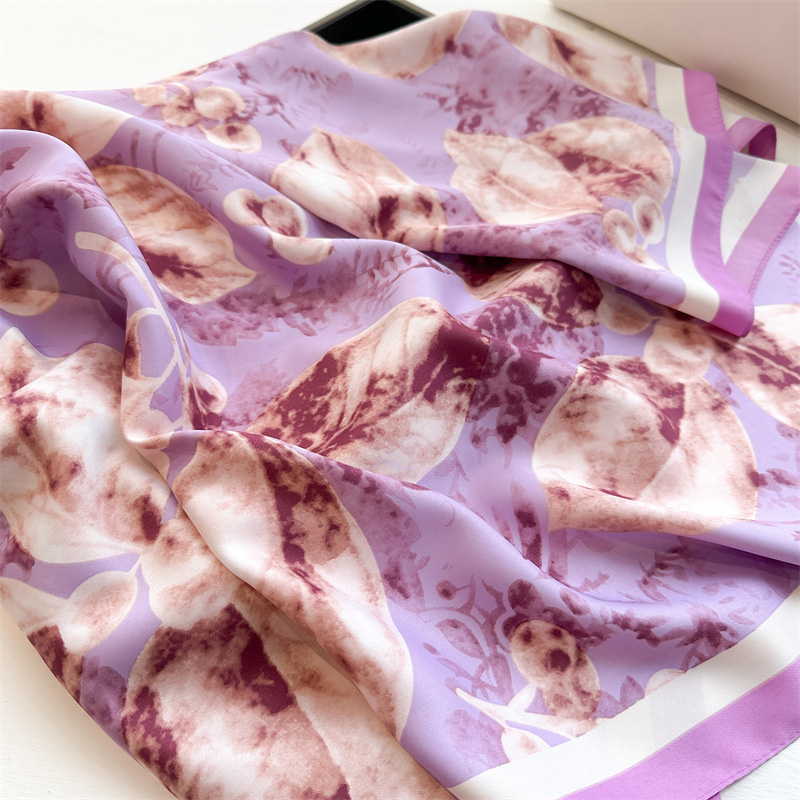 Grand Foulard Carré Imprimé Rétro de 90cm, Châle en Sergé pour Protection Solaire, Décoration Féminine, Collection Printemps et Automne