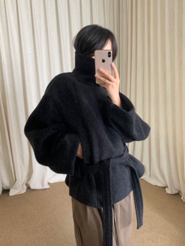 Manteau en laine pour femme à col châle, style urbain, manches longues, col en V, avec poches, vêtement d'extérieur féminin, collection automne-hiver 2026, streetwear pour femme, nouveauté