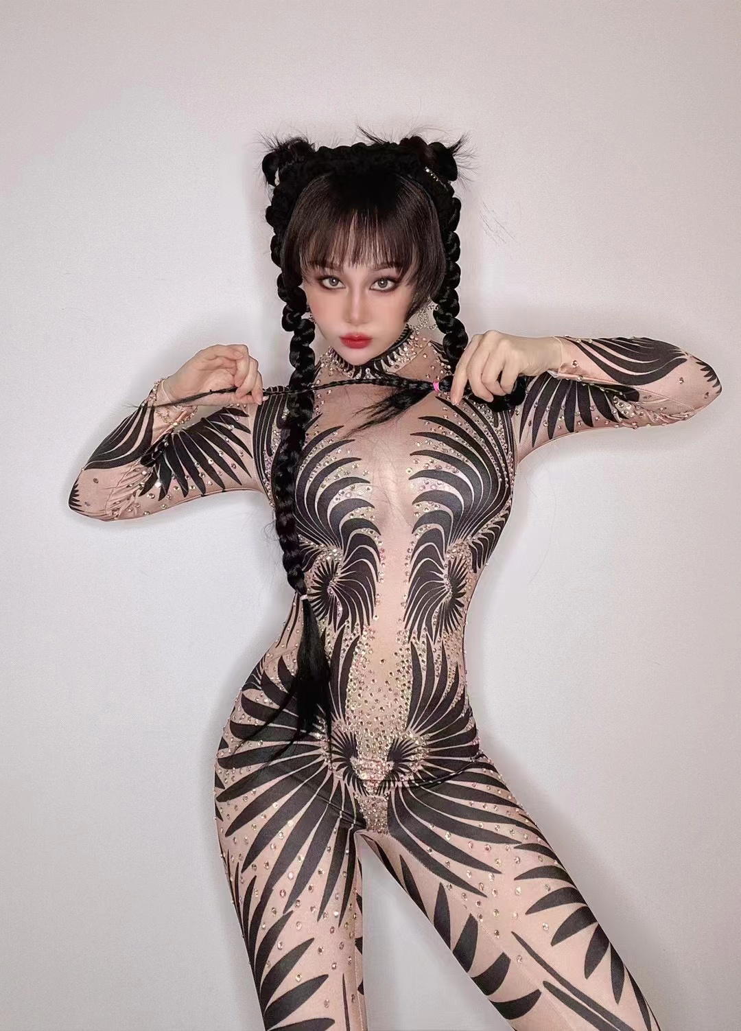 Costume de spectacle de danse pour femmes, vêtements de scène, tenue de boîte de nuit, combinaison à strass scintillants