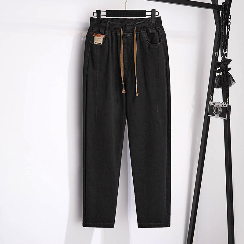 155Kg grande taille femmes hanche 150-160 printemps automne jean ample taille haute pantalon Denim décontracté noir bleu 5XL 6XL 7XL 8XL 9XL
