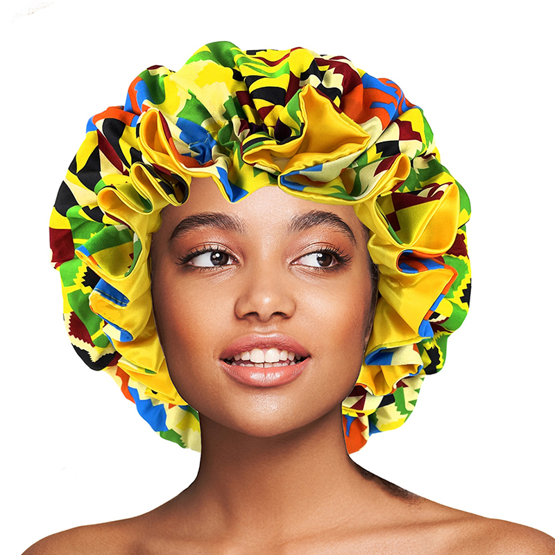 Motif africain imprimé Bonnet Hijabs chapeau femmes nuit bonnet de sommeil Double couche Satin Turban Extra Large tête porter dame tête chapeau enveloppant