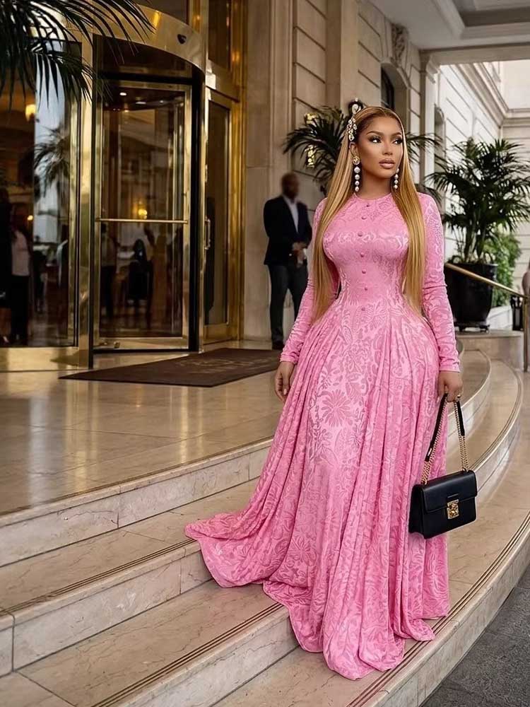 Robe de soirée élégante et luxueuse rose pour femmes, robe moulante à taille haute, manches longues, robe de soirée maxi, vente en gros, dropshipping