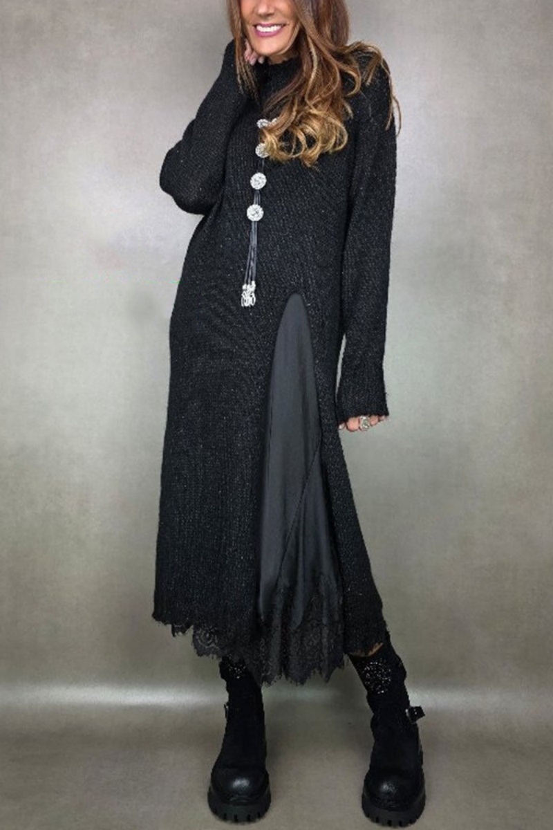 Robe pull pour Femme, Streetwear, manches longues, col rond, fente haute, longue, décontractée, ample, automne