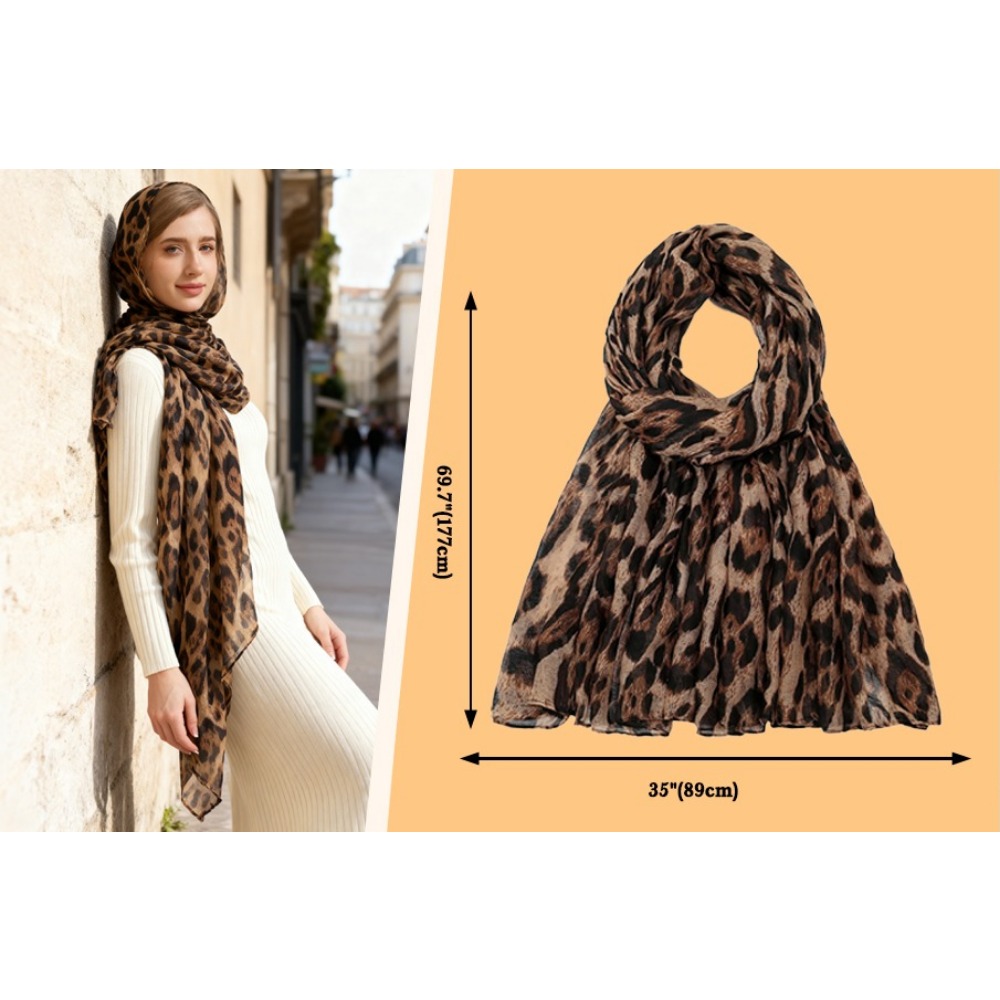 Écharpe légère à imprimé léopard pour femme, couvre-chef tendance, hijab, châle en voile de coton pour la saison printemps, automne, hiver