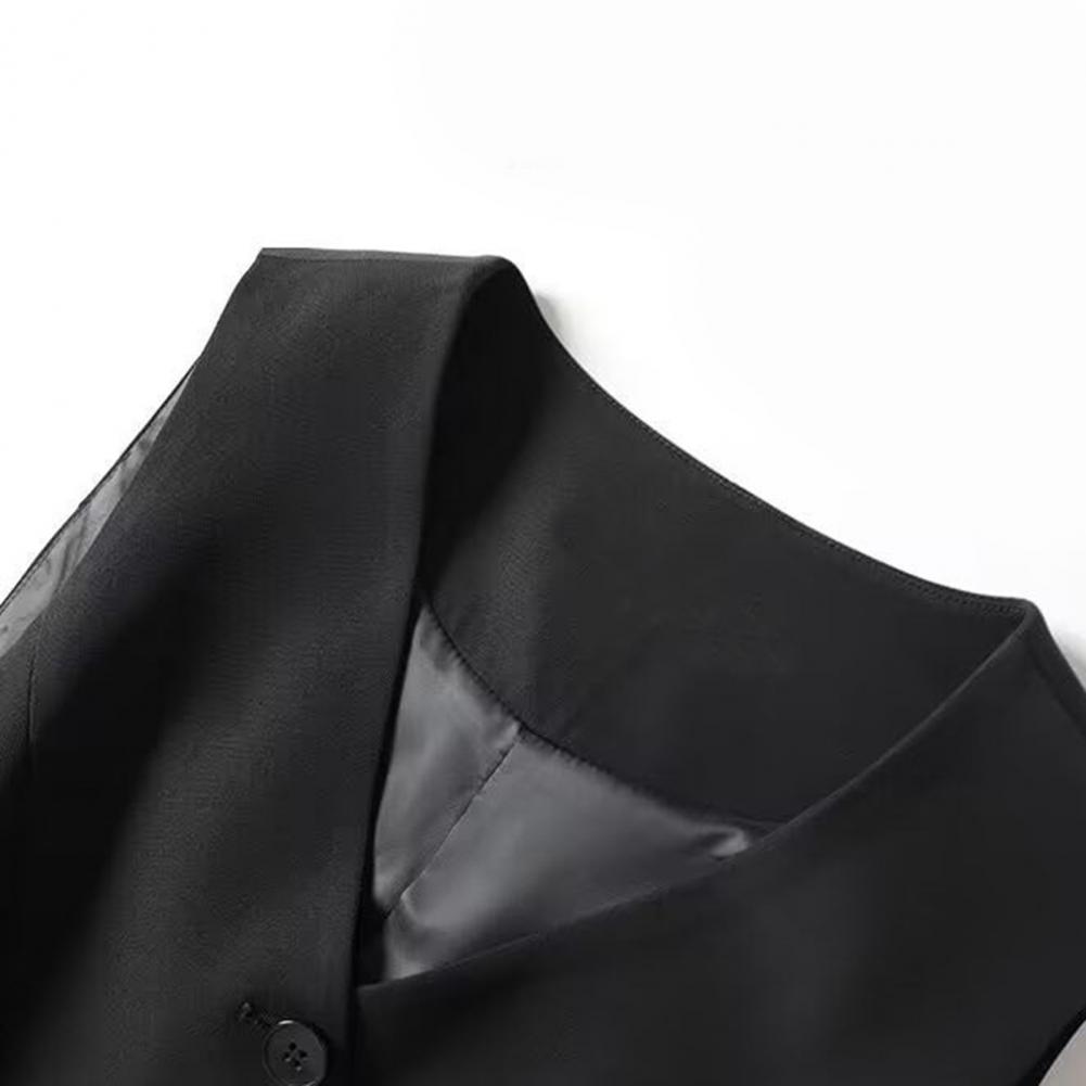 Gilet de costume sans manches pour femmes, coupe cintrée, simple boutonnage, gilet d'affaires, col en V, gilet habillé, poche ouverte sur le devant, Blazer de travail