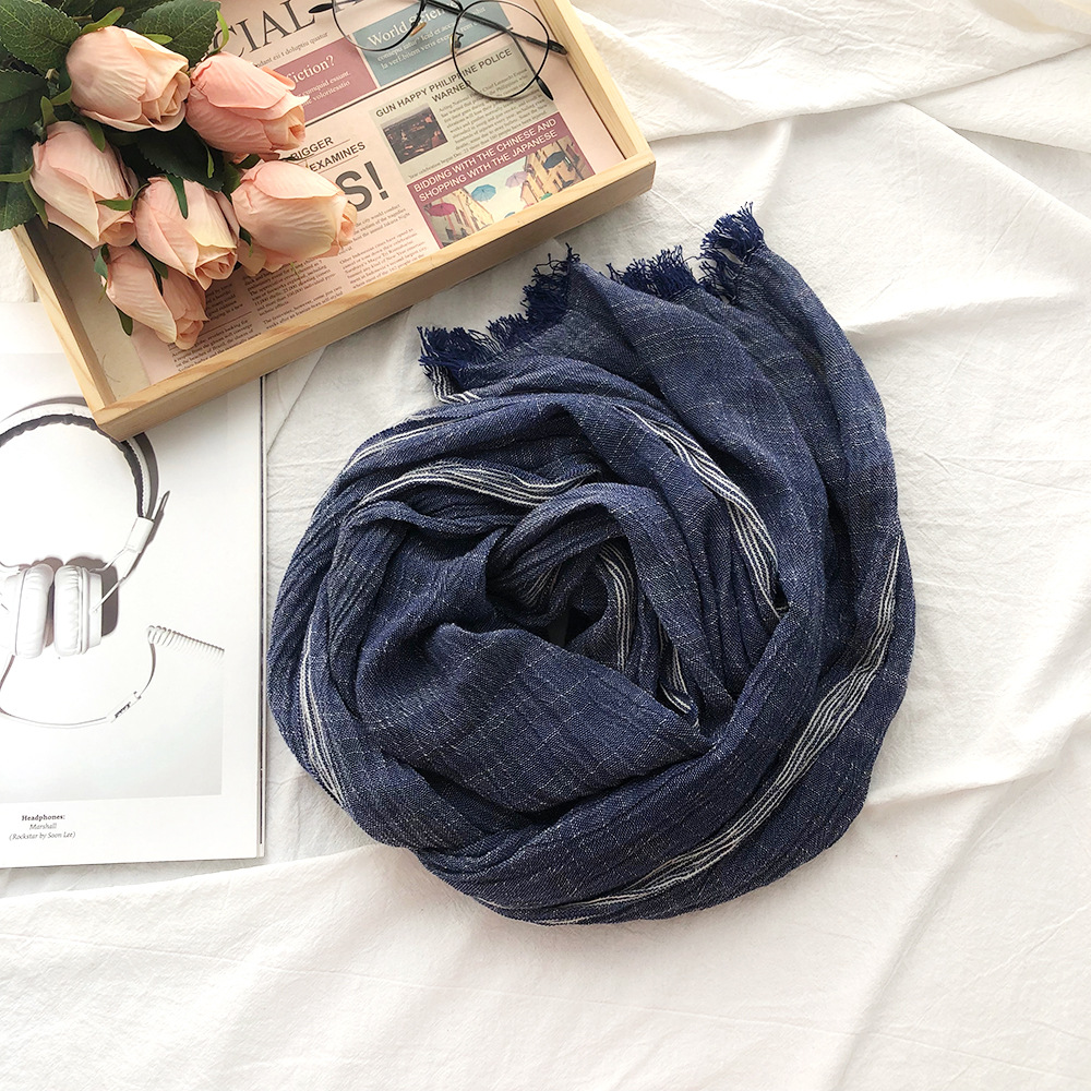 Coton lin hommes écharpe automne hiver noir marine rayé gland foulards hommes châle Wrap mode mâle accessoires Bufandas