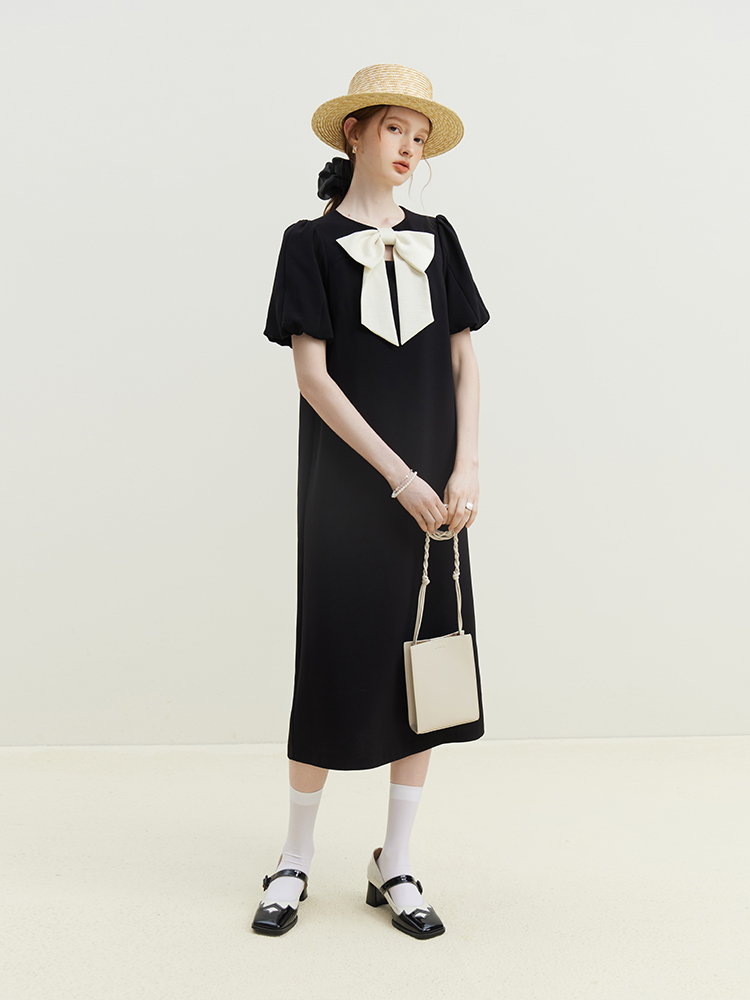 FSLE-Robe noire à nœud papillon pour femme, petite tenue française décontractée, nouvelle collection été 2023