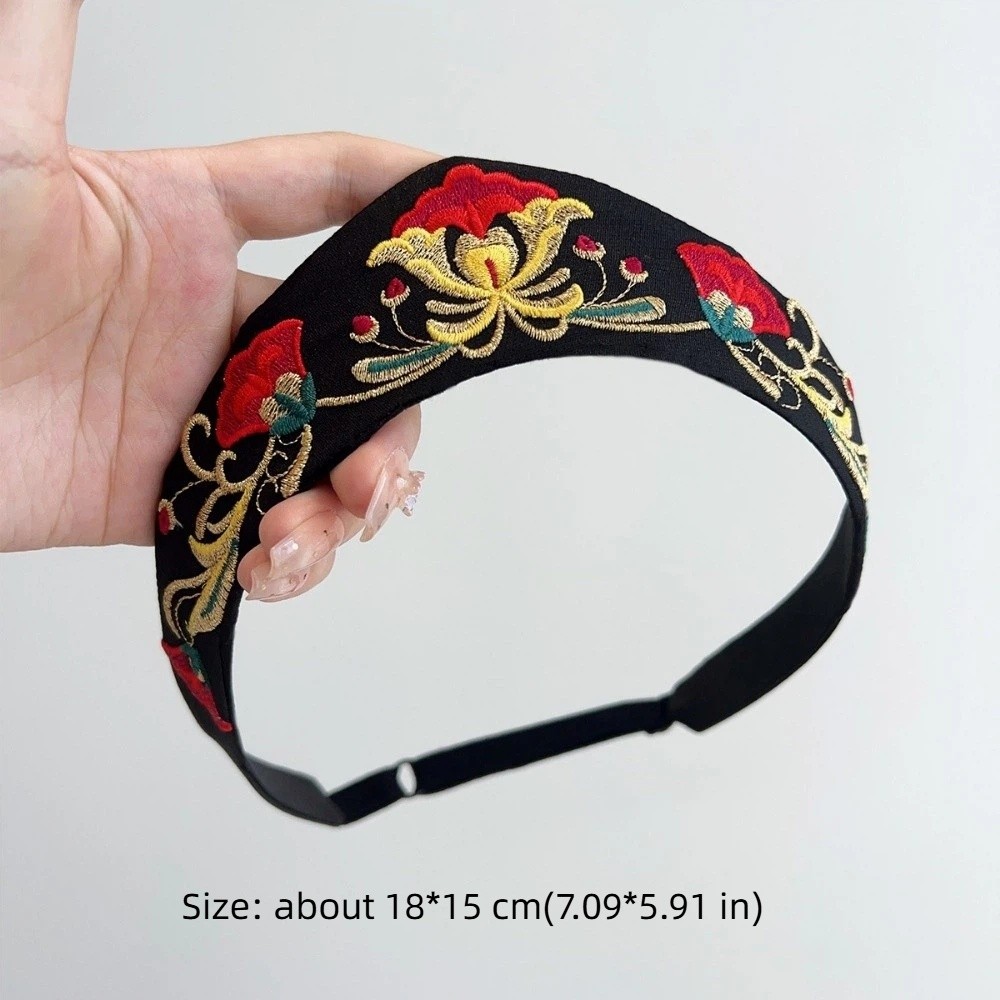 Nouveau serre-tête en velours brodé floral, texture lisse, noir, élastique, accessoires pour cheveux